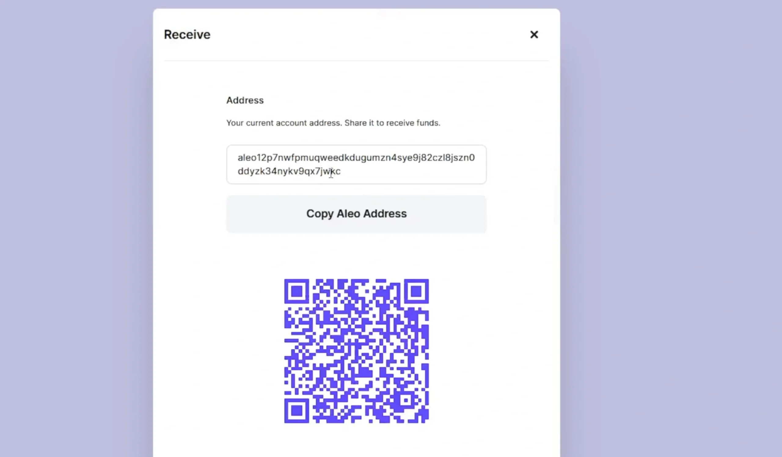 Click Receive to view your address - 19