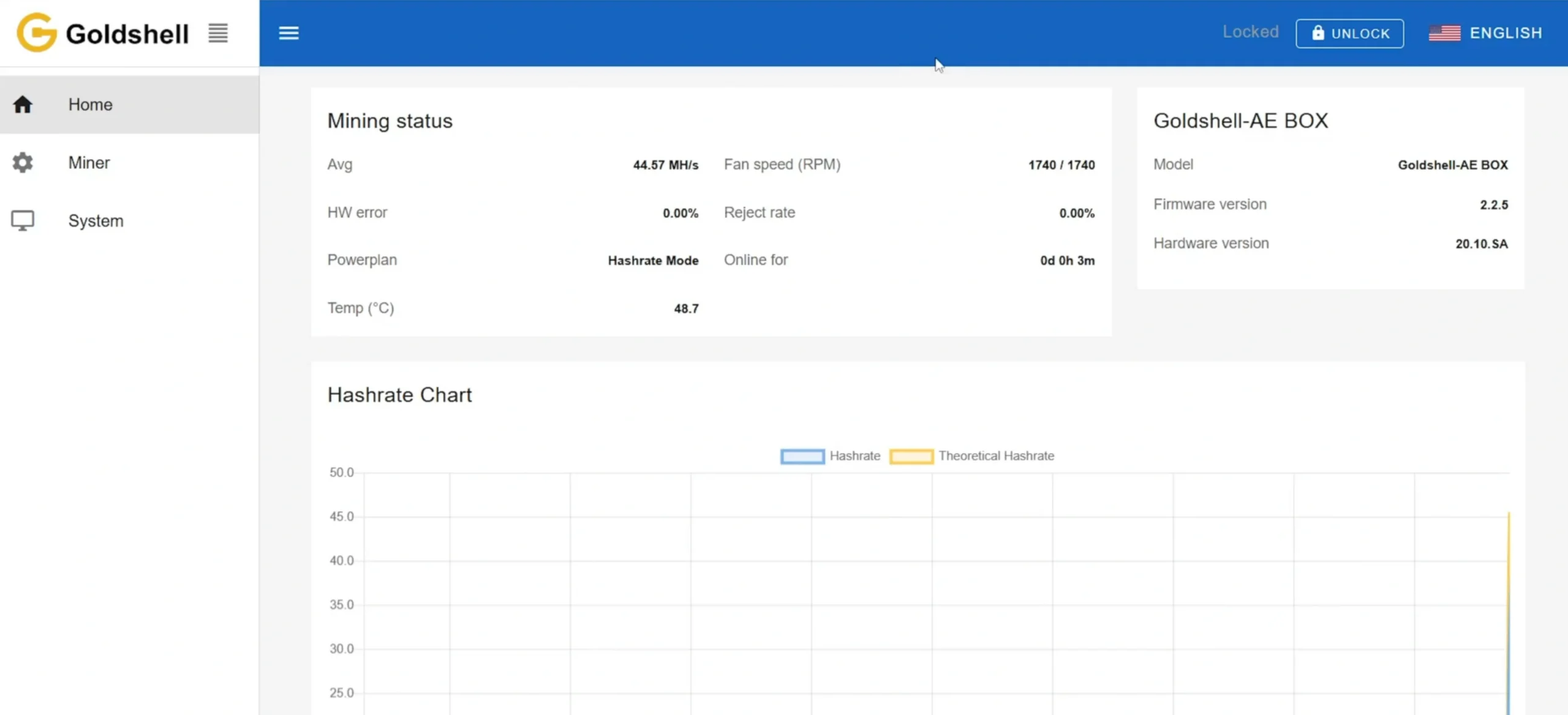 you can access the Web GUI of the Goldshell AE Box - 16