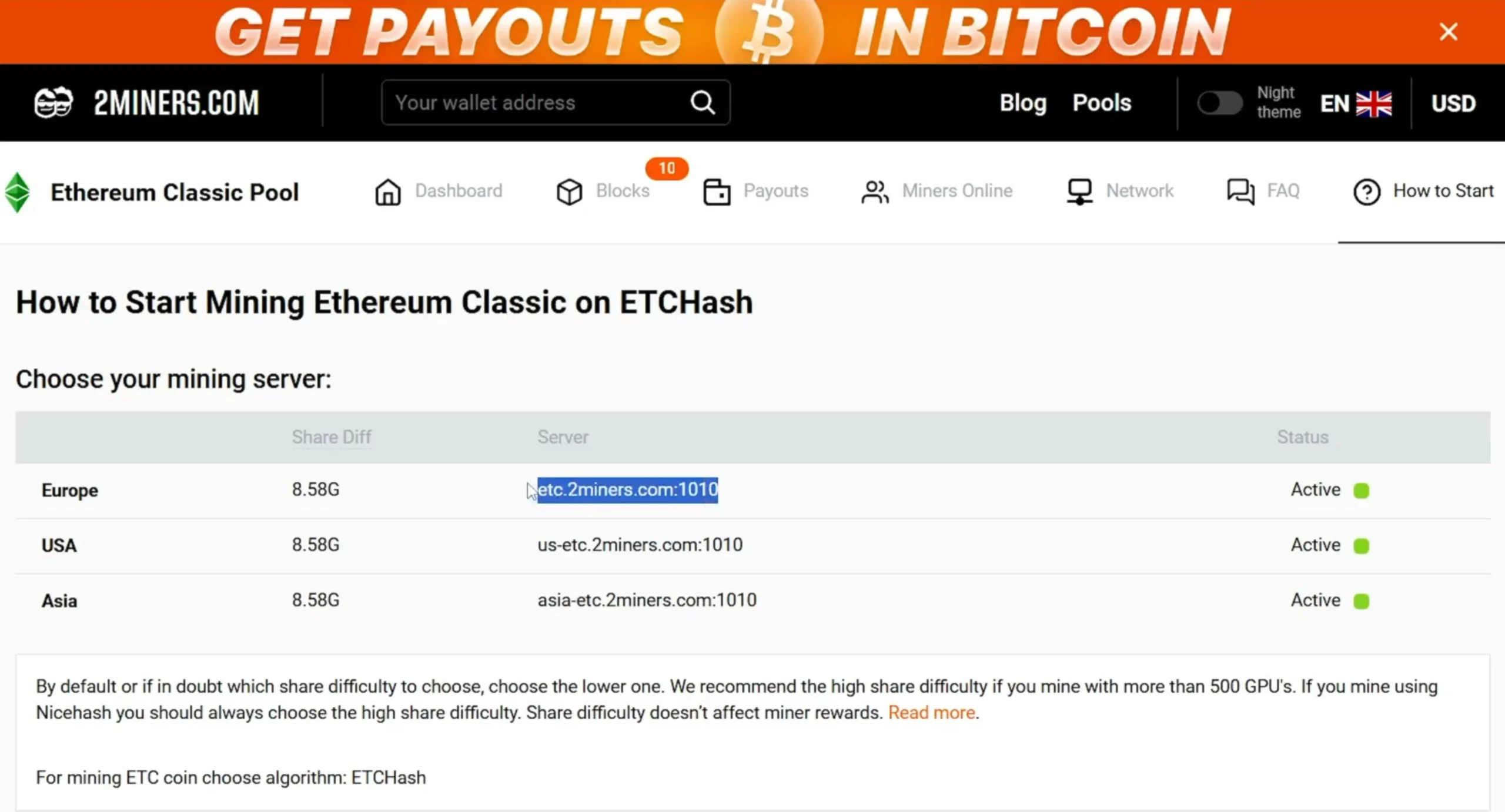 Add backup pools by pasting Europe and Asia pool addresses - 21