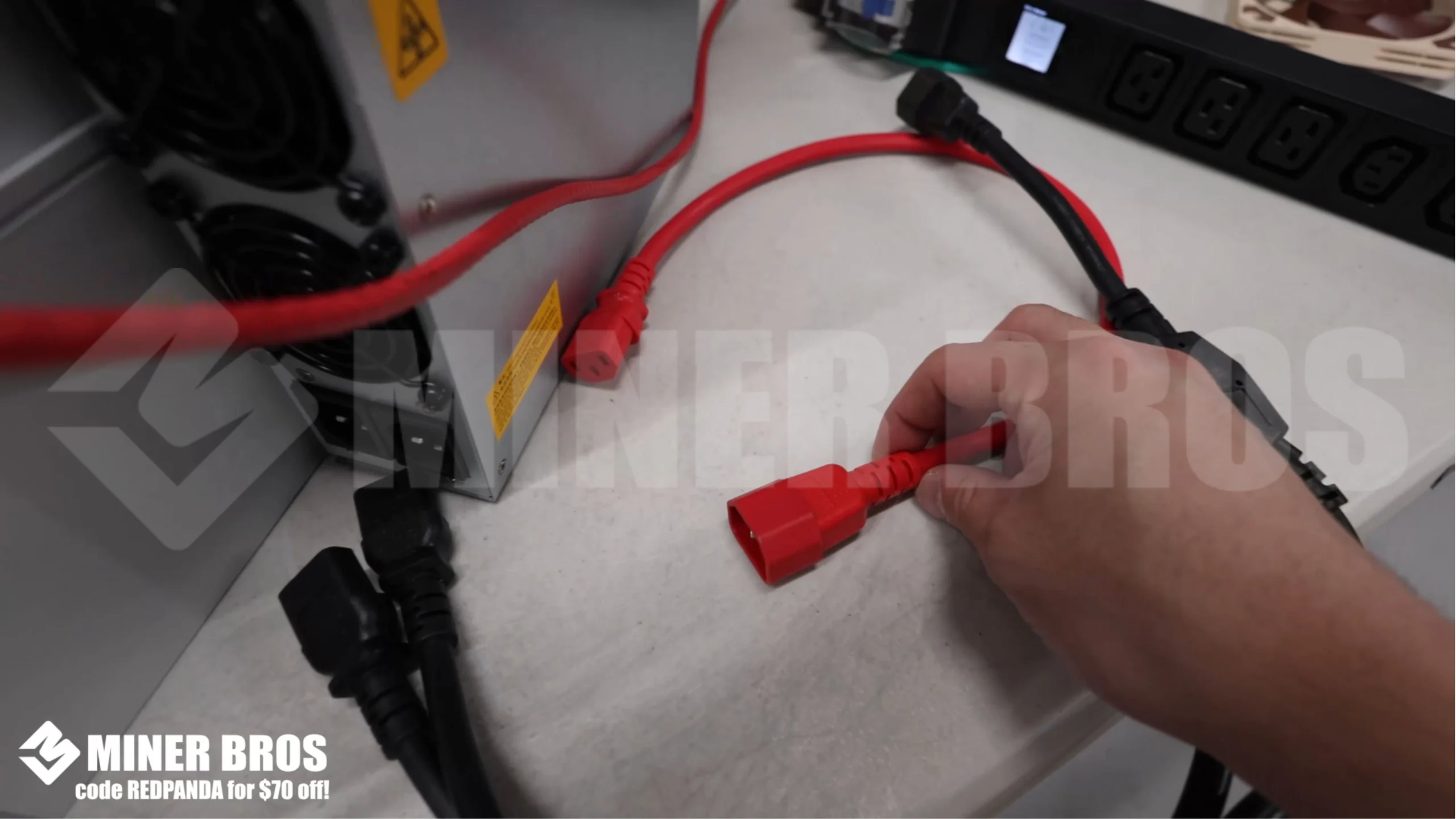 Antminer E11 lacks power cables. You'll need two C-13 to C-14 cables for its dual inputs - 7