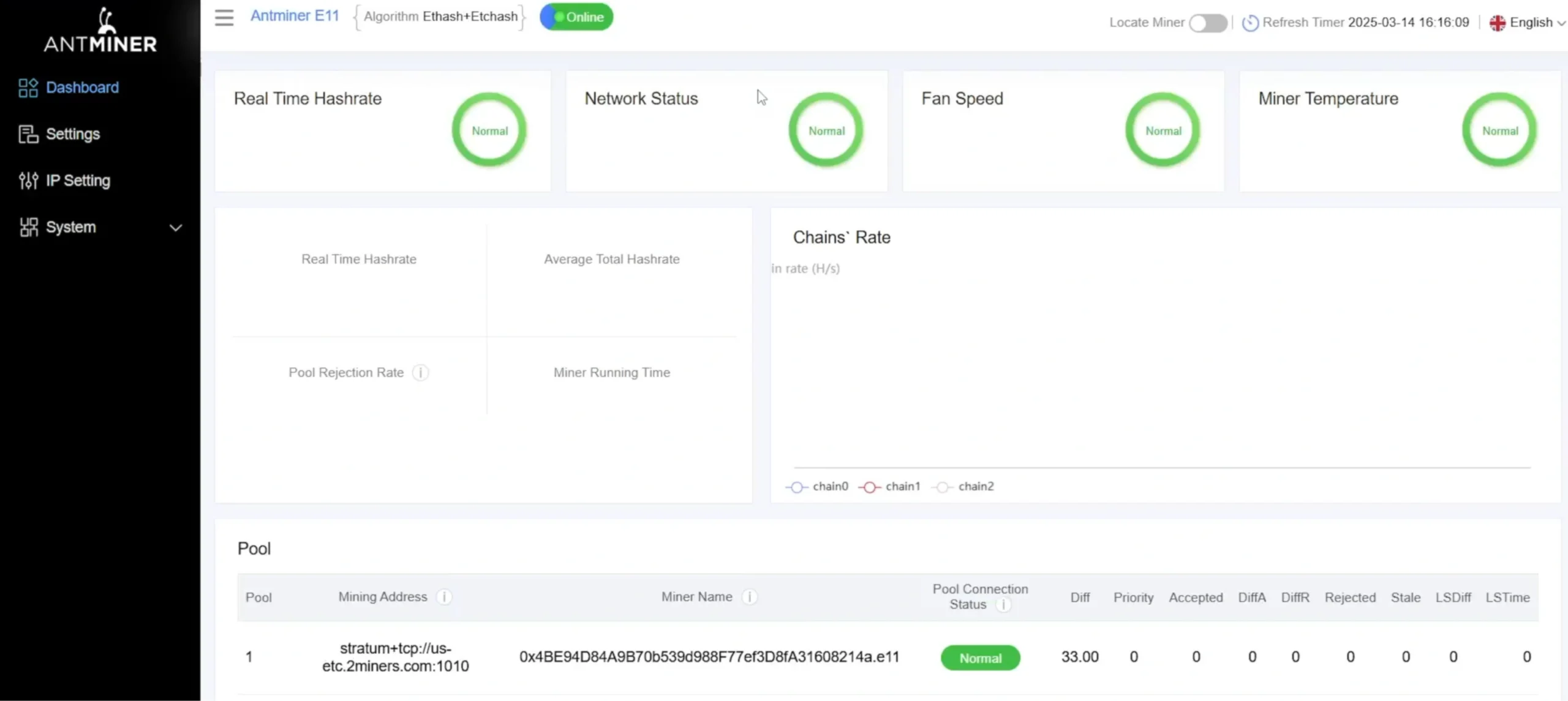 As you sign in you will access the web GUI of your Bitmain Antminer E11 - 15
