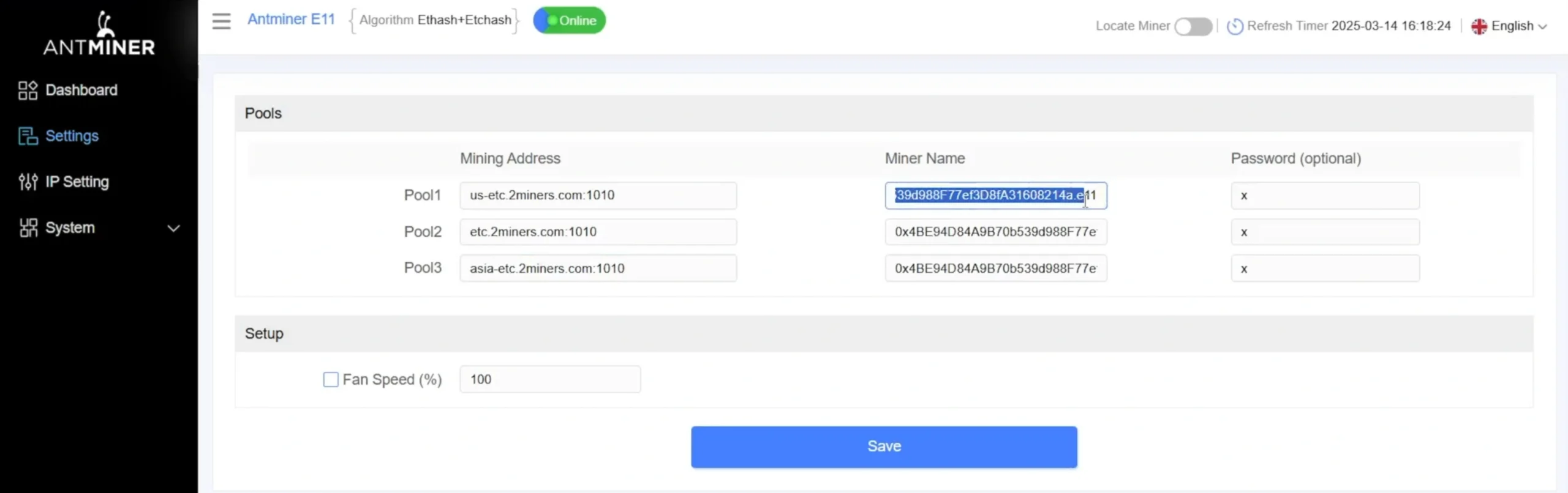 Enter your Ethereum Classic wallet in Miner name add a period and input the worker’s name - 25