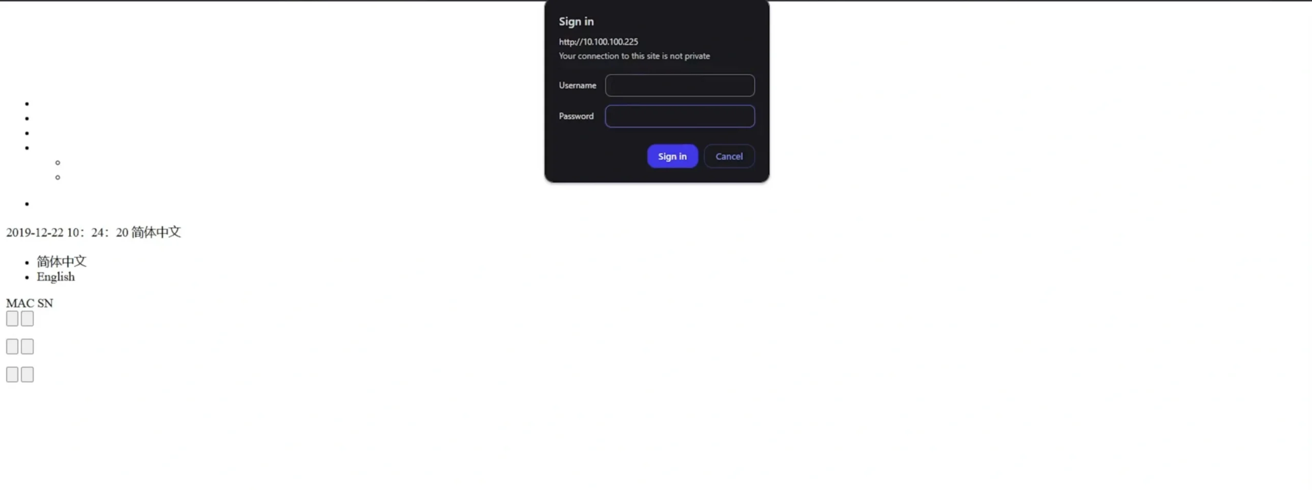 Paste the IP into a browser a login window will appear - 13