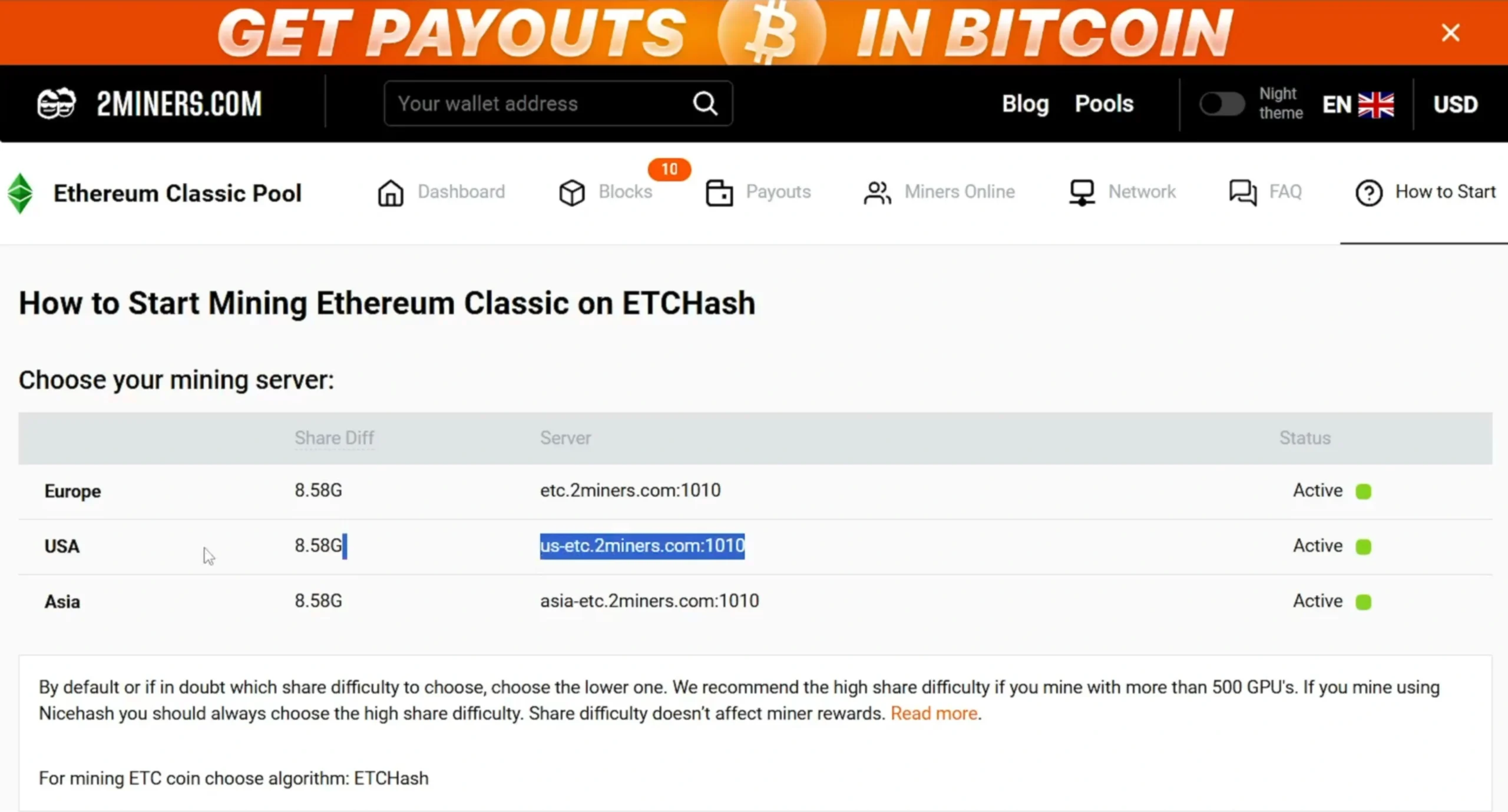 You can click and copy the mining pool address for your location - 19