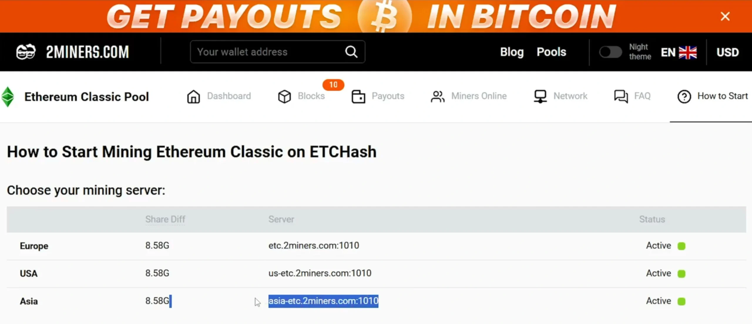 you can copy the Asia mining pool address - 23