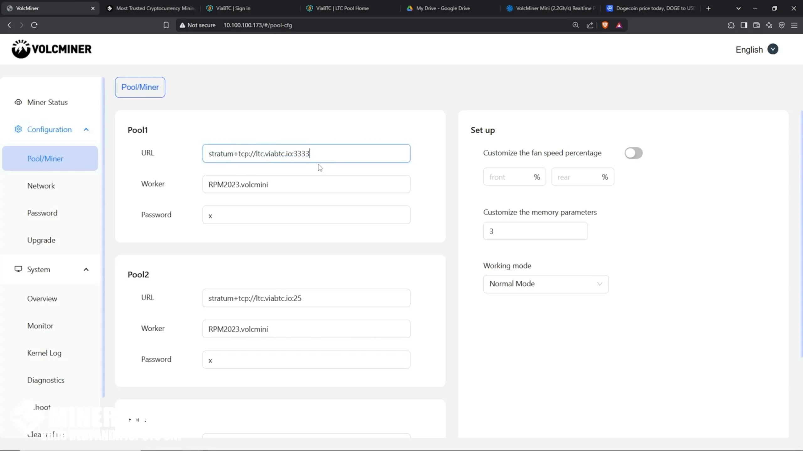 Copy the URL into the pool settings in Volcminer - 17