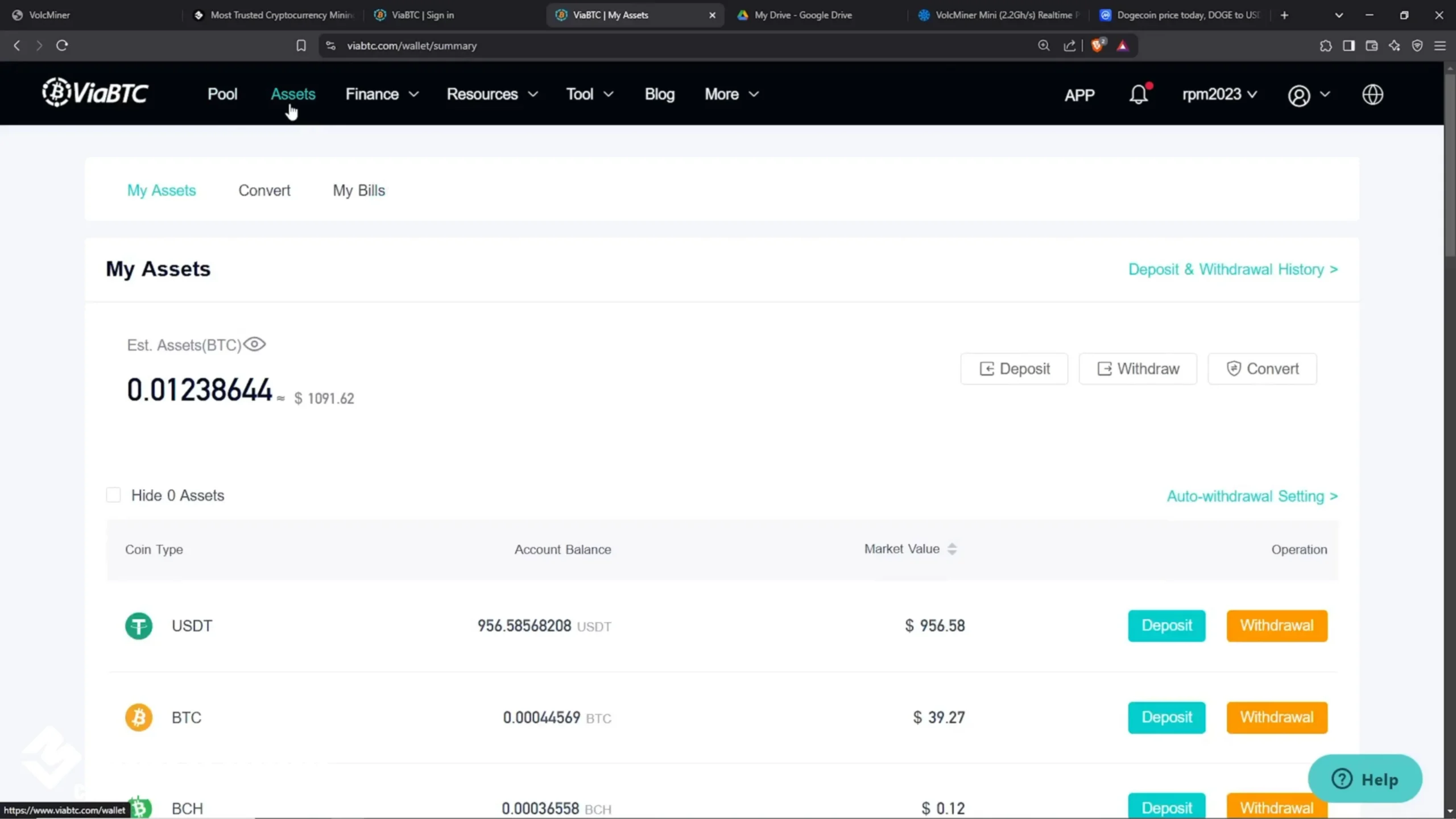 In ViaBTC, click Assets to view your coins - 23