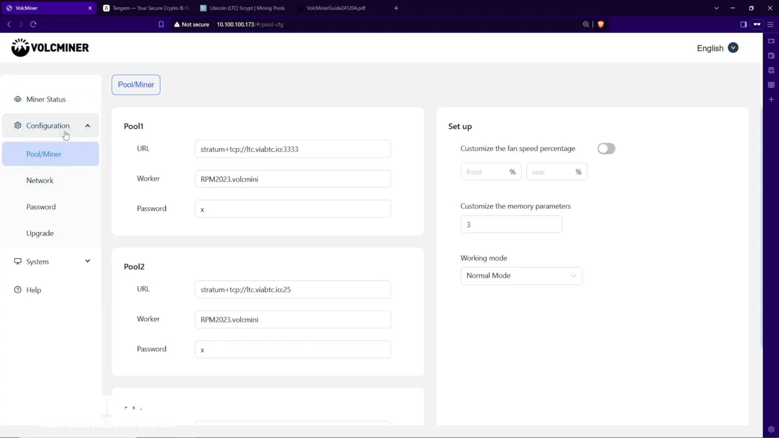 In the menu go to Configuration Pool and Miner - 11