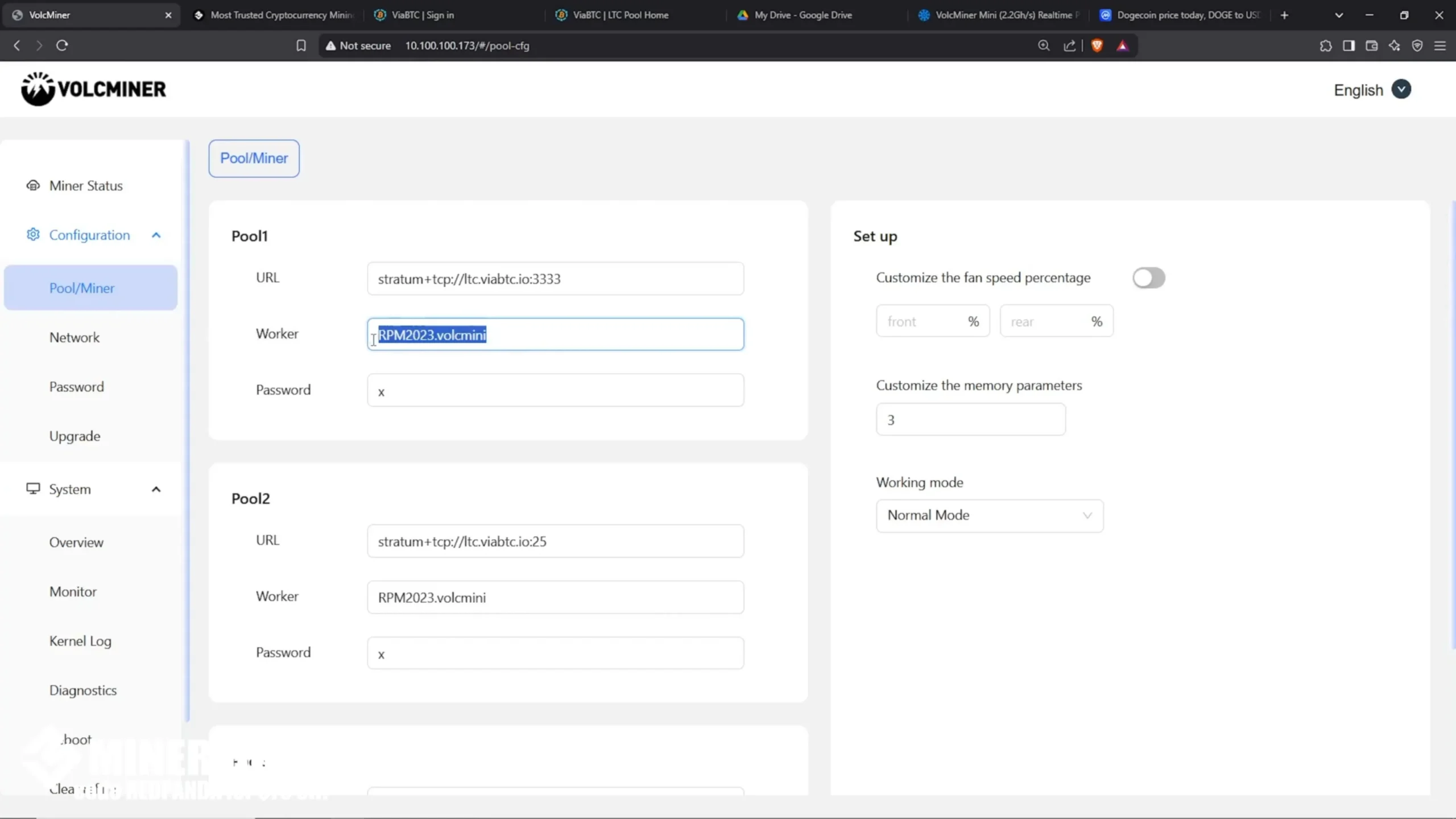 Worker Name ViaBTC username + “.workername” (e.g., username.workername) - 19