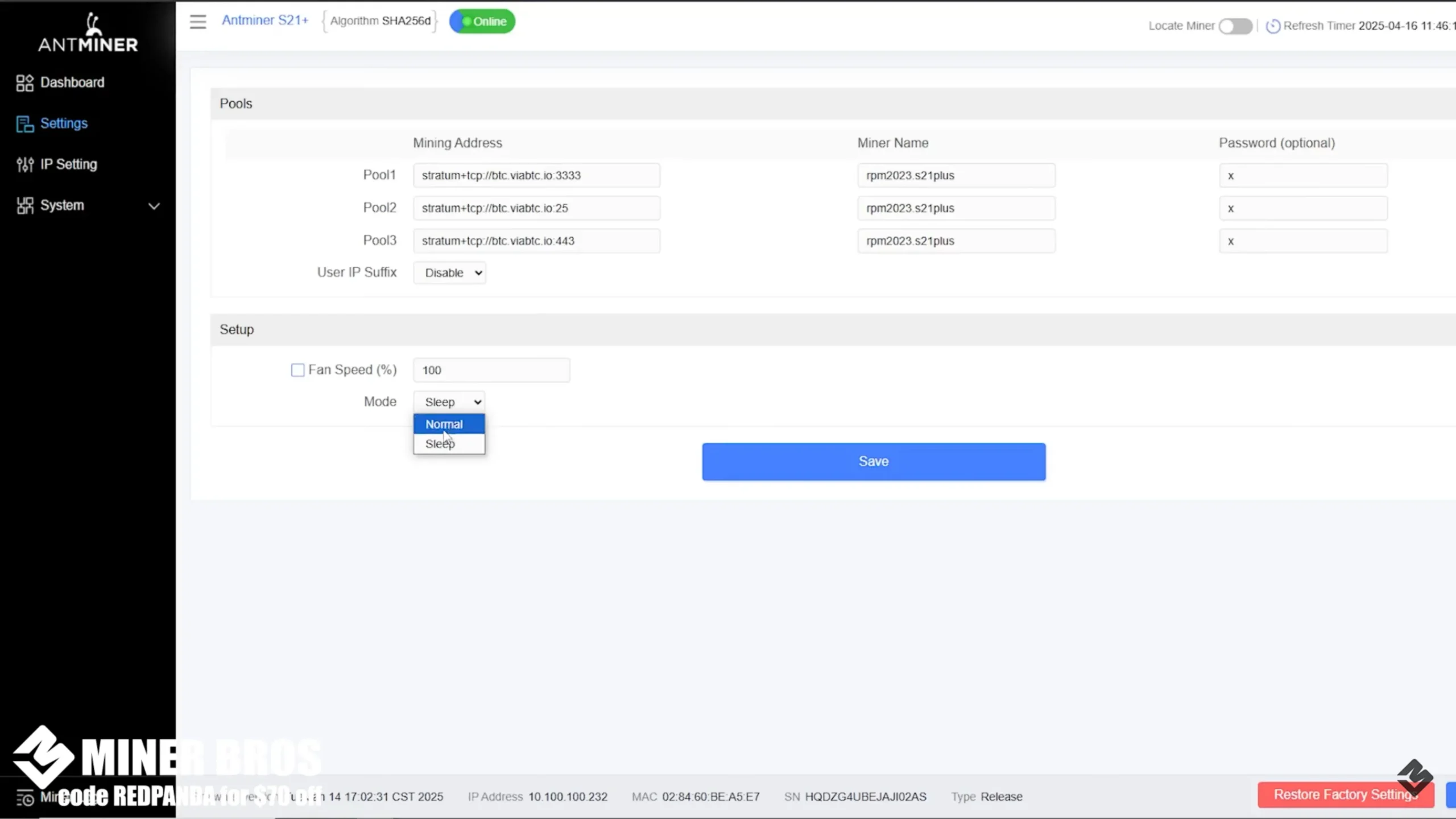 Cambia el modo de configuración a Normal