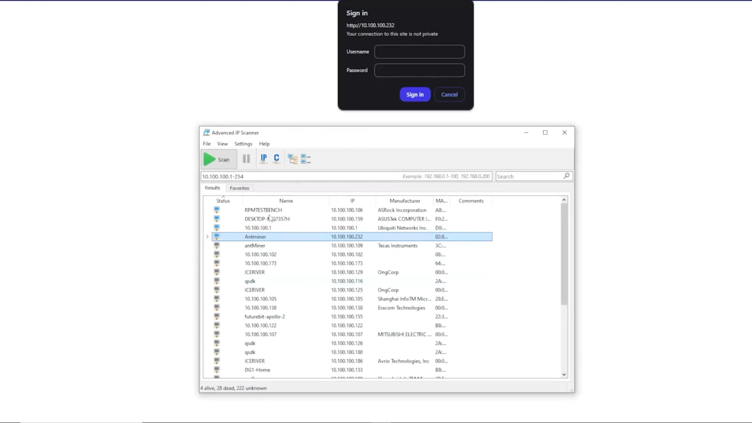 El Antminer S21+ muestra su dirección IP en pantalla, no se necesita escáner ni acceso al router.