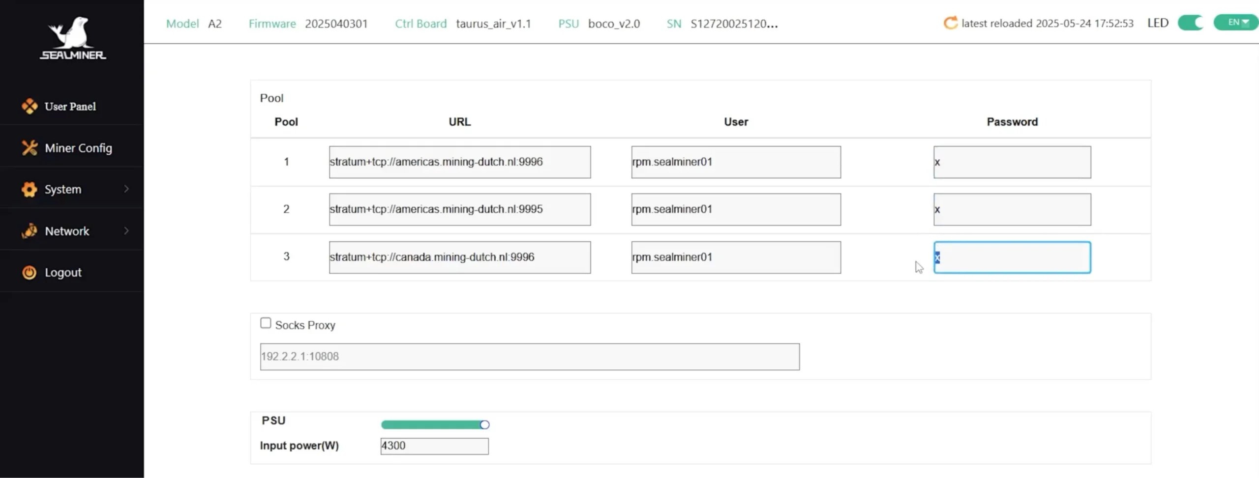 Set the password field to “x” or any custom password.