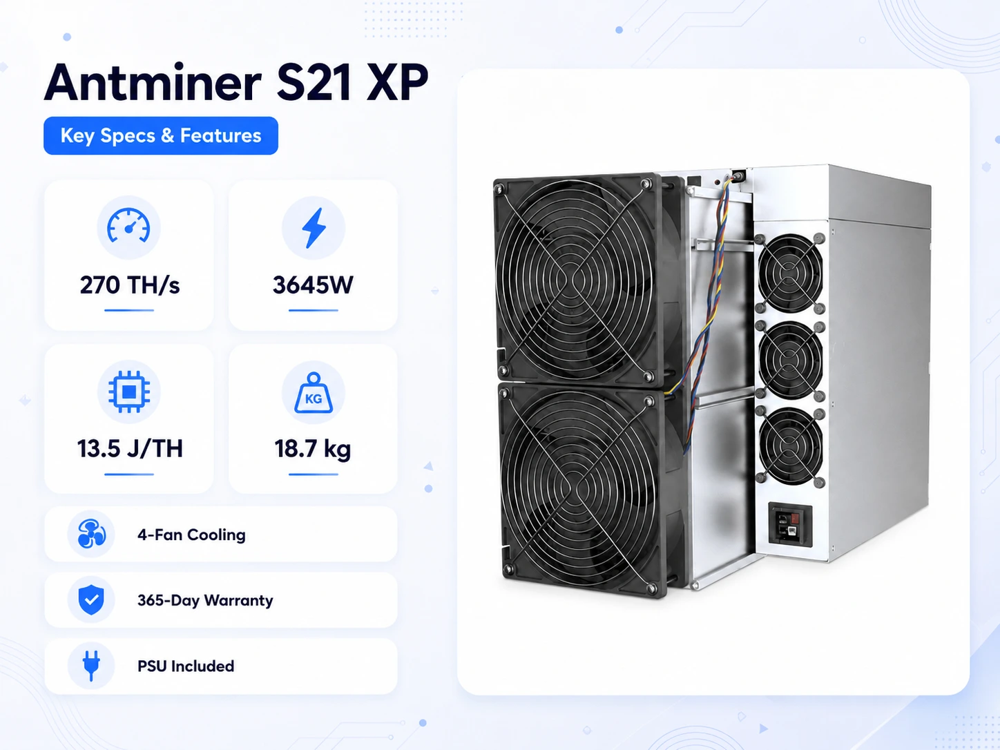 Especificaciones y características clave del Antminer S21 XP