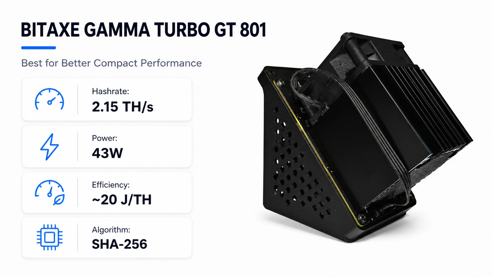 Bitaxe Gamma Turbo GT 801 specs-hashrate, efficiency, power