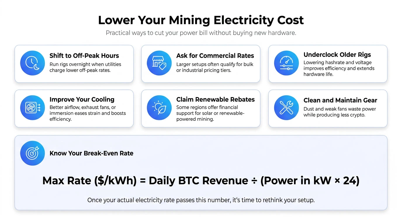 tips to reduce Bitcoin Mining Electricity Costs